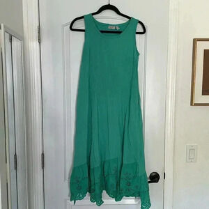 4/$25 Logo Lori Goldstein Camilla Tank Dress Caribbean Sea Midi Eyelet Hem Sz XS